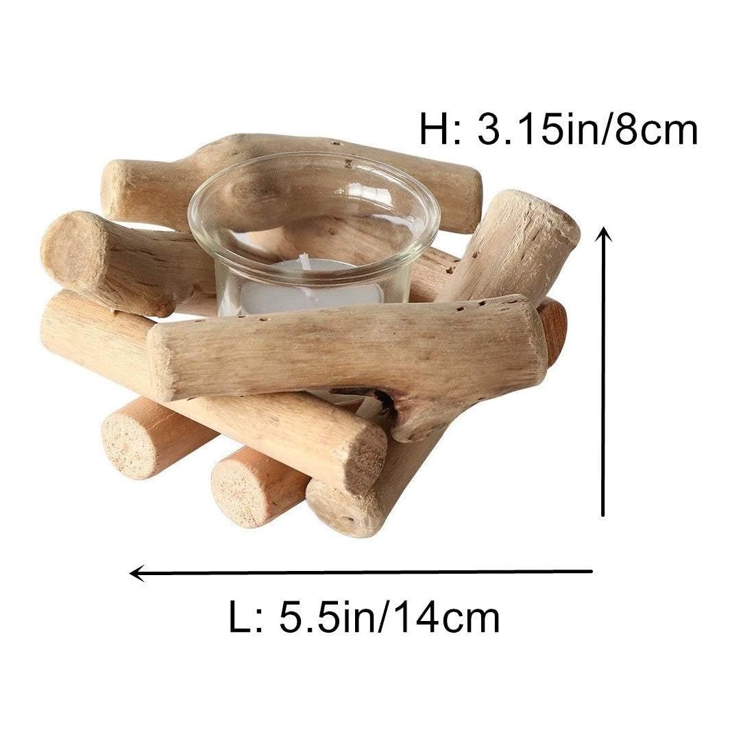 Handmade Wooden Tea Light Candle Holder with Glass Cup Rustic Country Coastal view 4