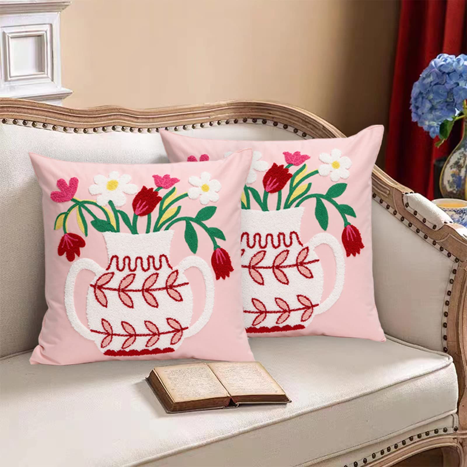 Pack of 2 Embroidered Decorative Throw Pillow Cover 18x18 Inch Farmhouse view 2