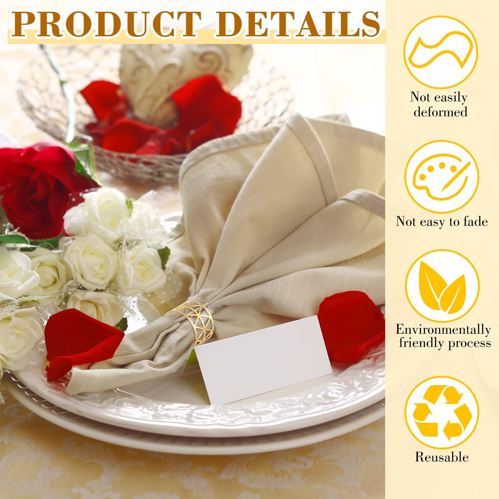 50 Pcs Gold Napkin Rings Metal Napkin Rings Holders Hollow Out Design Delicate view 3