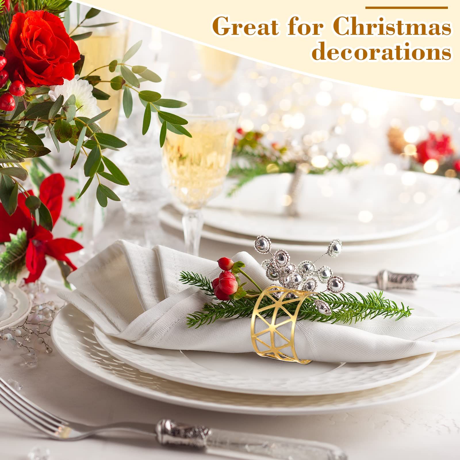 50 Pcs Gold Napkin Rings Metal Napkin Rings Holders Hollow Out Design Delicate view 5