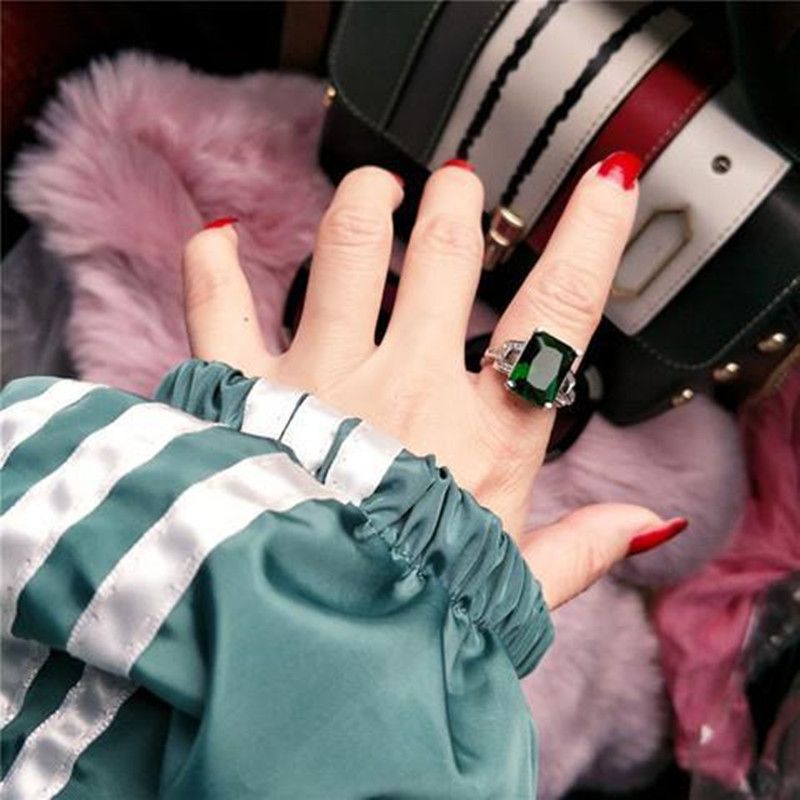 Silver Plated Women's Green Simulated Emerald Cut Rings Wedding Anniversary view 3