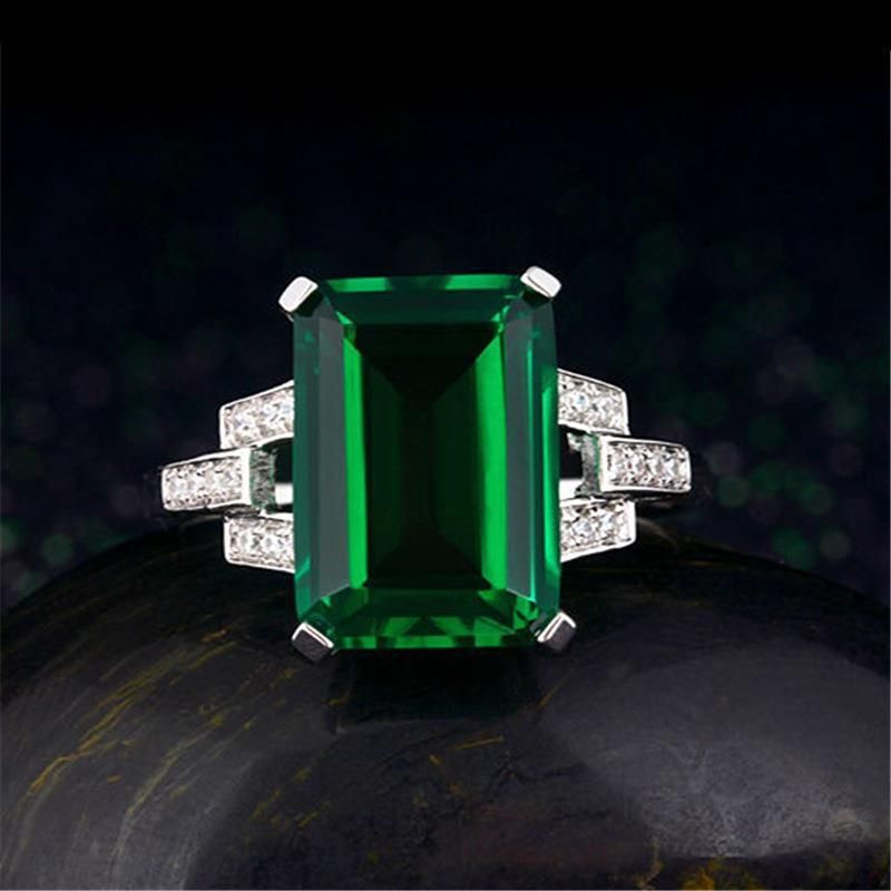 Silver Plated Women's Green Simulated Emerald Cut Rings Wedding Anniversary view 4