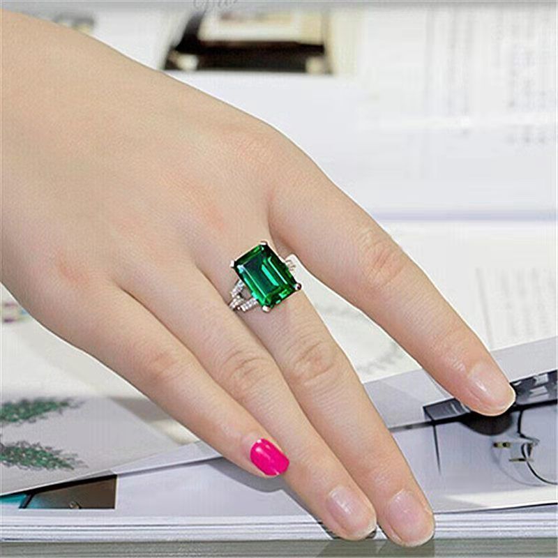 Silver Plated Women's Green Simulated Emerald Cut Rings Wedding Anniversary view 5
