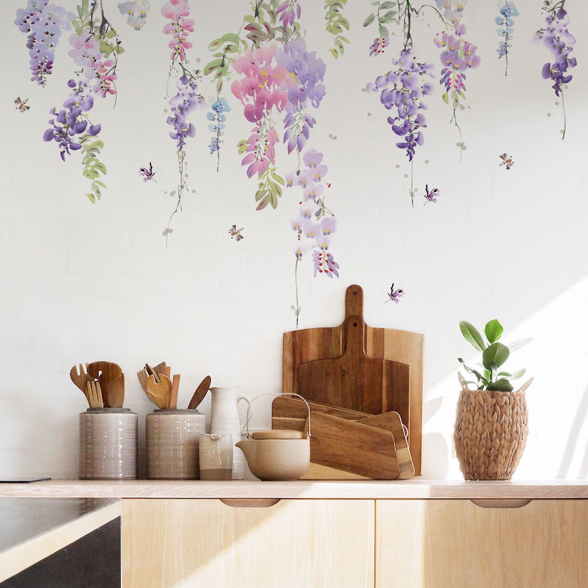 Flower Wall Decals Purple Hanging Vines Floral Wall Stickers for Girls Bedroom view 2