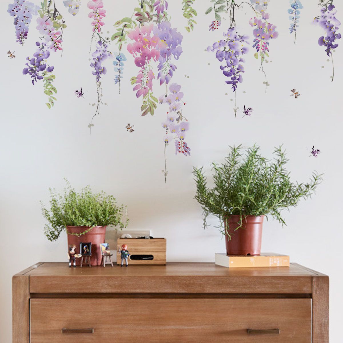 Flower Wall Decals Purple Hanging Vines Floral Wall Stickers for Girls Bedroom view 3