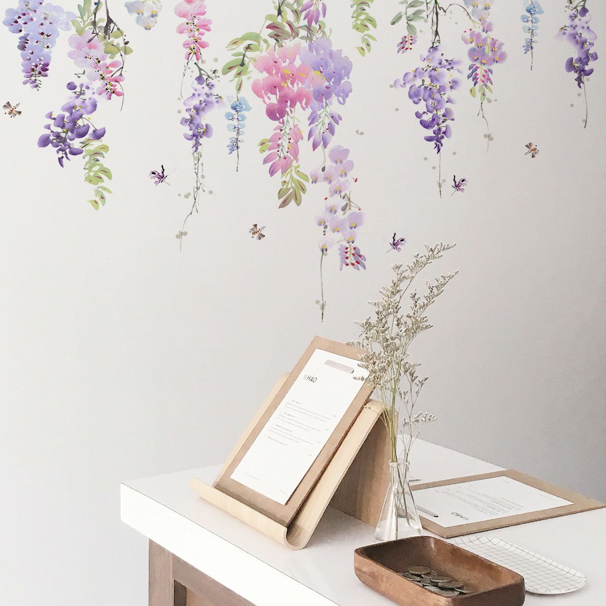 Flower Wall Decals Purple Hanging Vines Floral Wall Stickers for Girls Bedroom view 5