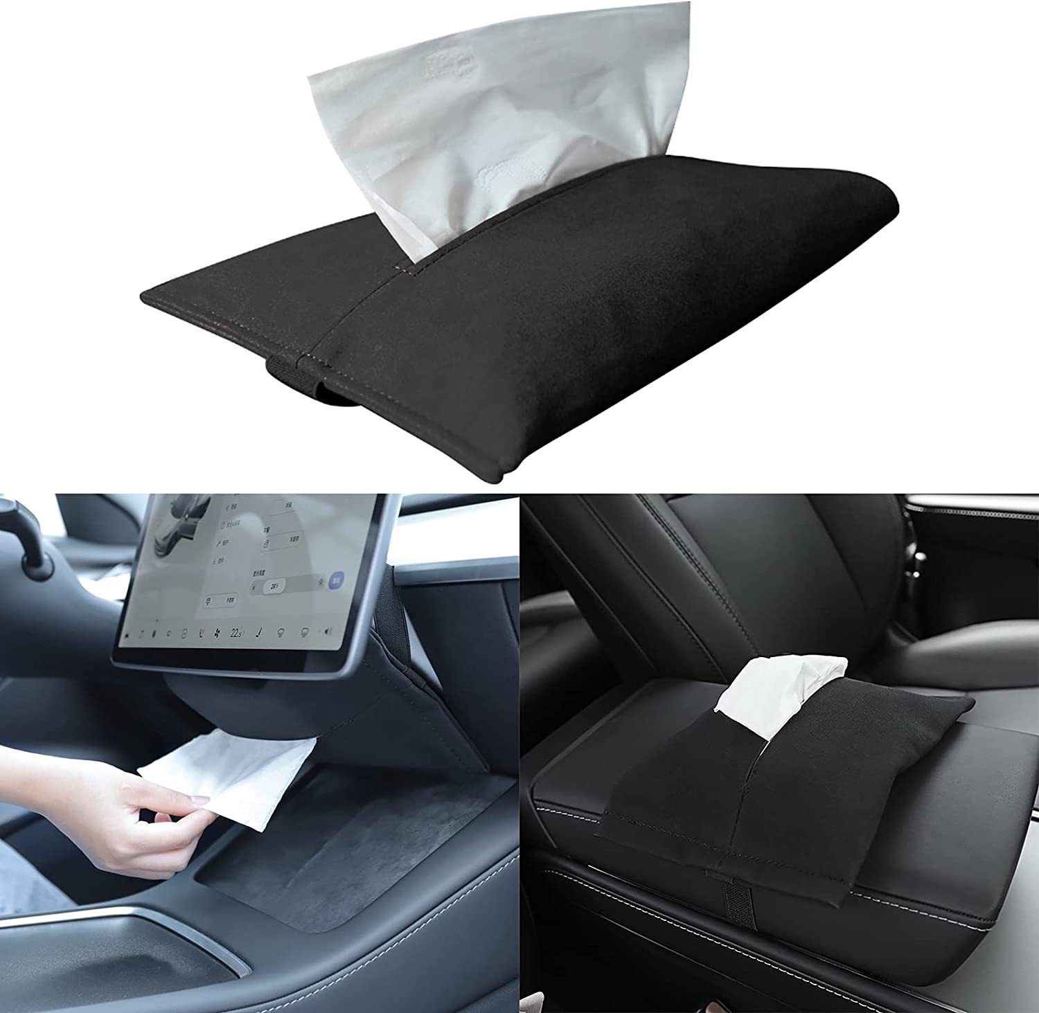 Car Suede Tissue Holder, Backseat Headrest Hanging Case Mount, Auto Sun Visor — image 1
