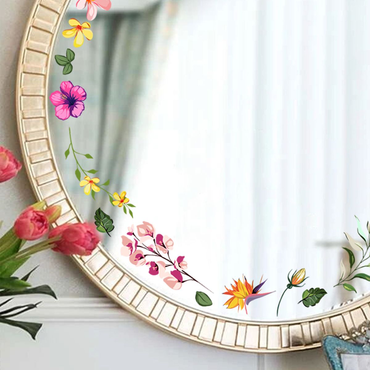 Floral Mirror Decals Flower Wall Stickers Peel and Stick Room Graphics — image 1