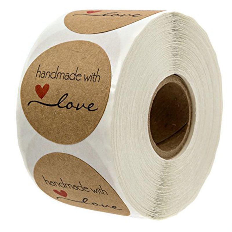500pcs 1.5 Inch Kraft Handmade with Love Stickers Roll Baking Stickers