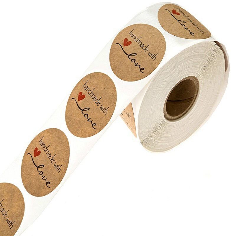 500pcs 1.5 Inch Kraft Handmade with Love Stickers Roll Baking Stickers view 4