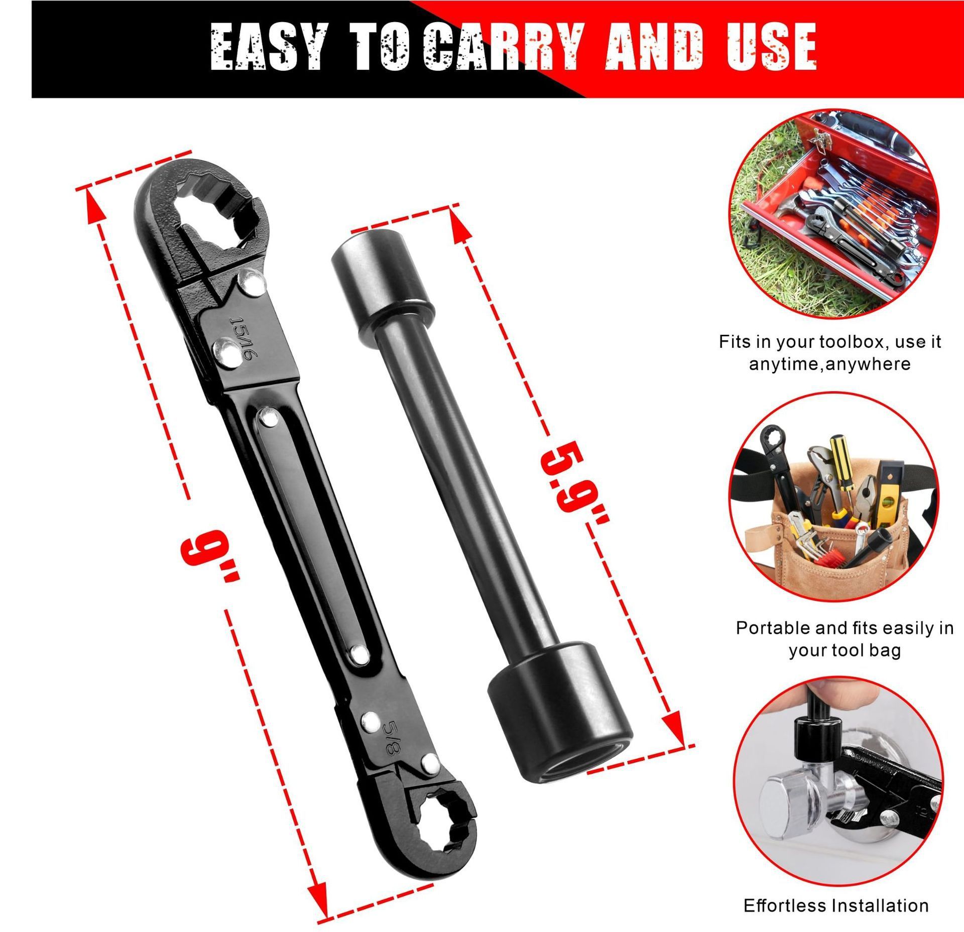 Plumbing Tools, Dual Wrench Kit,Angle Stop Wrench, Plumbing Wrench. view 4