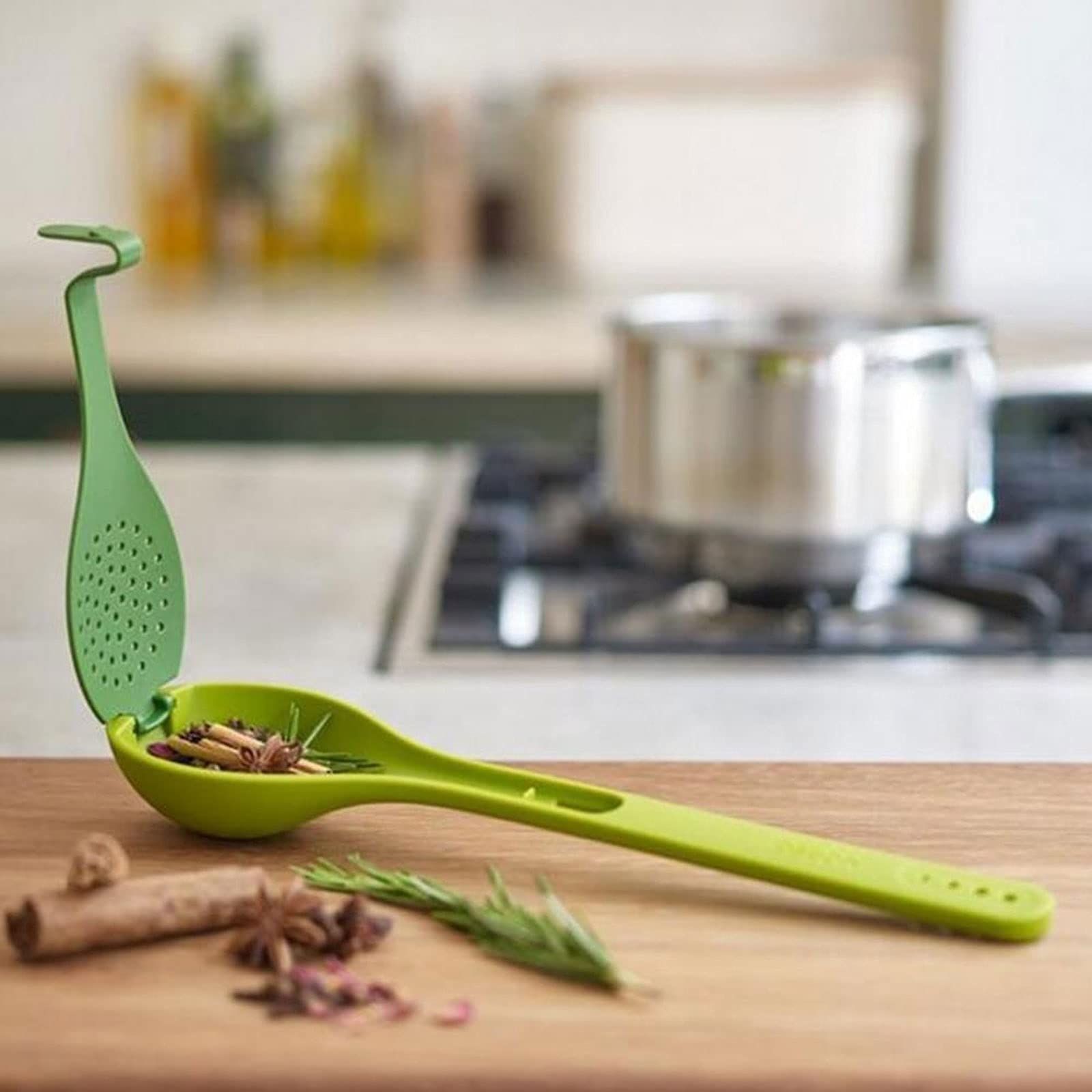 Kitchen Spoons Filter Spoon Seasoning Spoon Heat Resistant Reusable Green view 5