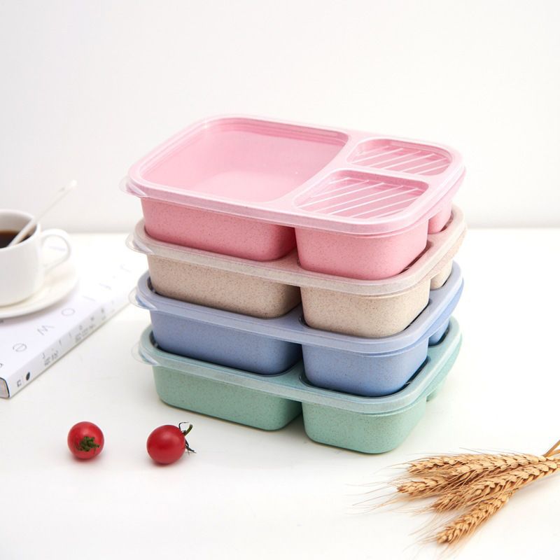 4 Pack Bento Lunch Box Compartment Wheat Straw Meal Prep Food Storage — image 1