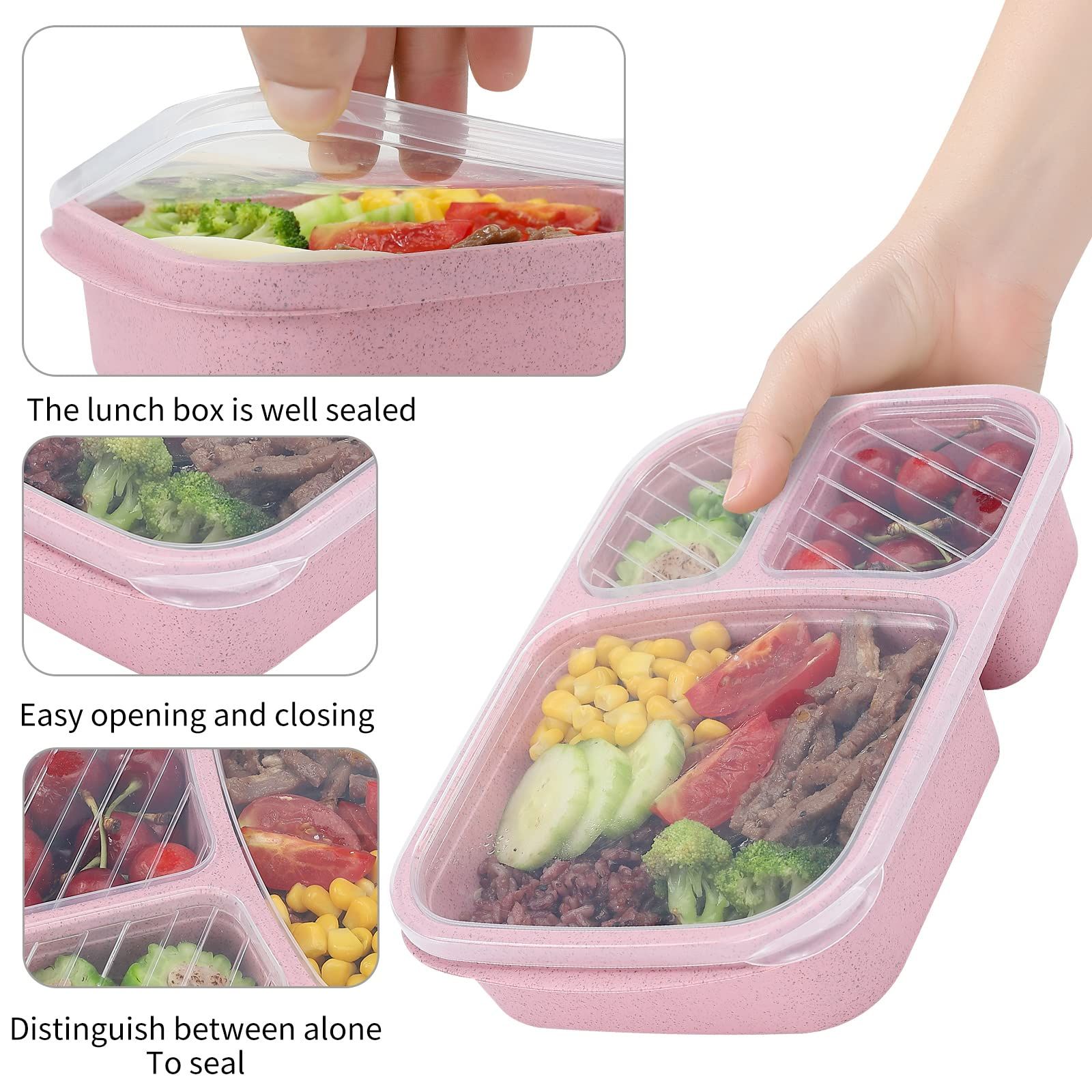 4 Pack Bento Lunch Box Compartment Wheat Straw Meal Prep Food Storage view 2