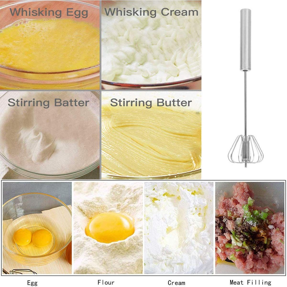 Stainless Egg Whisks, Hand Push Egg Rotary Whisk, Egg Beater Mixer view 4
