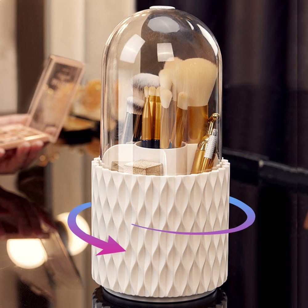Makeup Brush Holder with Lid ， 360 Rotating Cosmetics Make up Brush Organizer