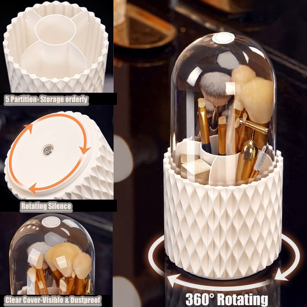 Makeup Brush Holder with Lid ， 360 Rotating Cosmetics Make up Brush Organizer view 2