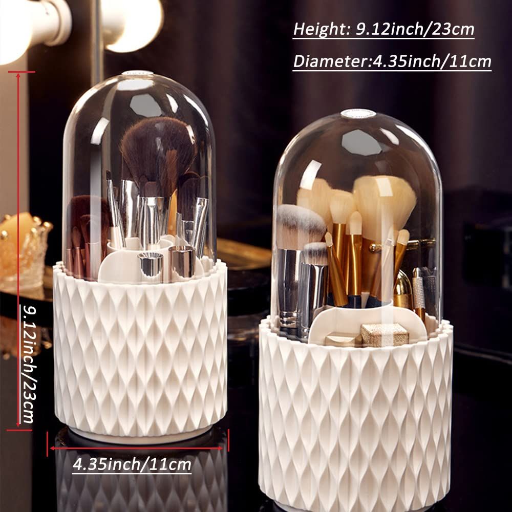 Makeup Brush Holder with Lid ， 360 Rotating Cosmetics Make up Brush Organizer view 4
