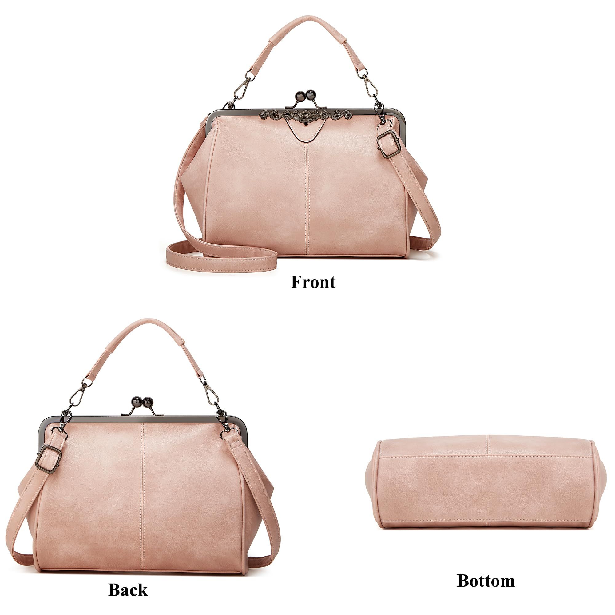 Women Retro Hollow Oil Wax PU Leather Handbag Kiss Lock Crossbody Purse view 4
