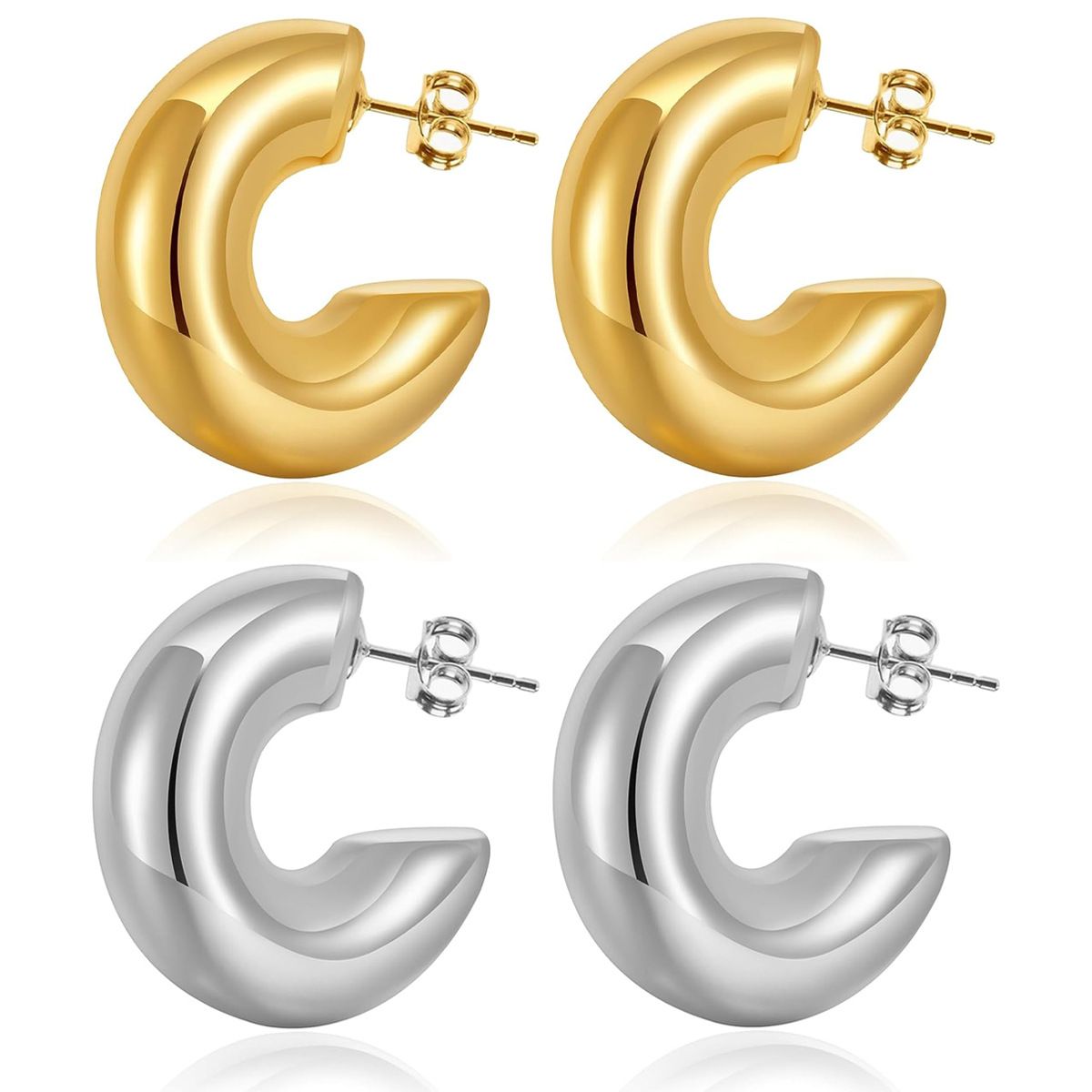 2 pairs Gold Hoop Earrings for Women Plated Chunky Gold Earrings Earrings Open