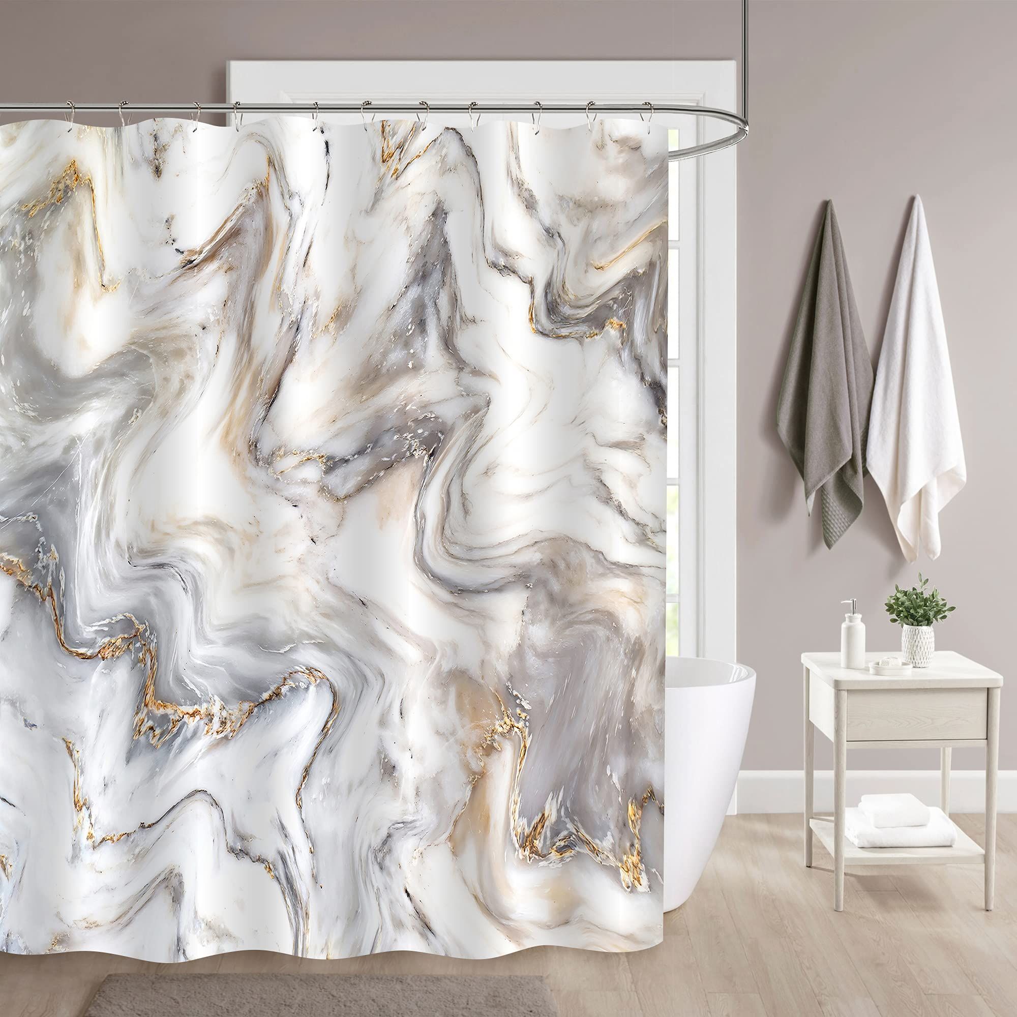 Grey Gold Marble Shower Curtain Set