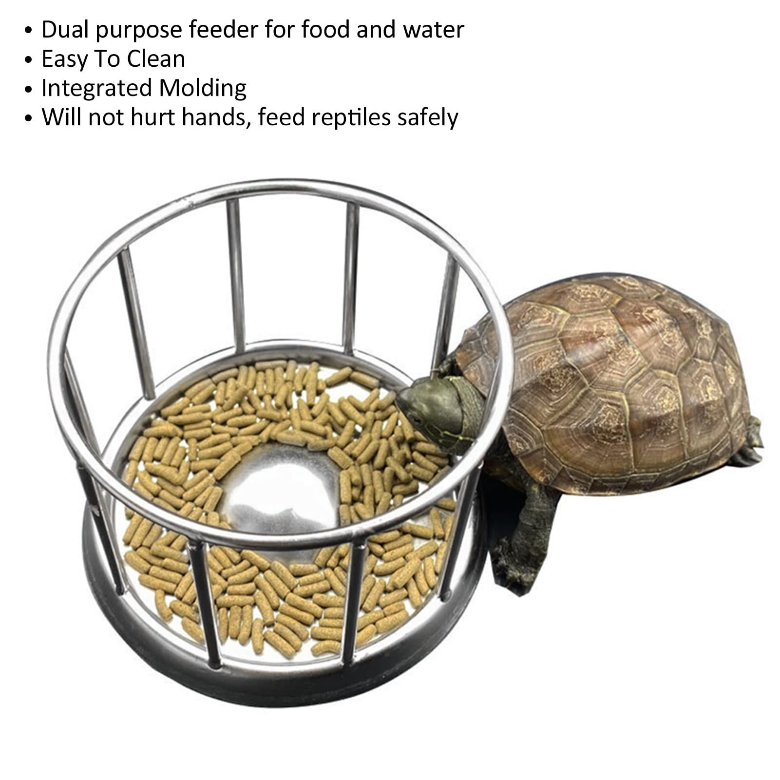 Reptile Stainless Steel Food Dish Tortoise Feeding Basin Round Railing Shape view 3