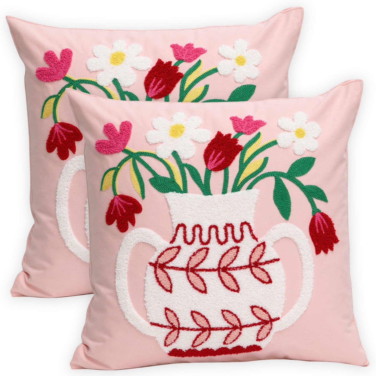 Pack of 2 Embroidered Decorative Throw Pillow Cover 18x18 Inch Farmhouse — image 1