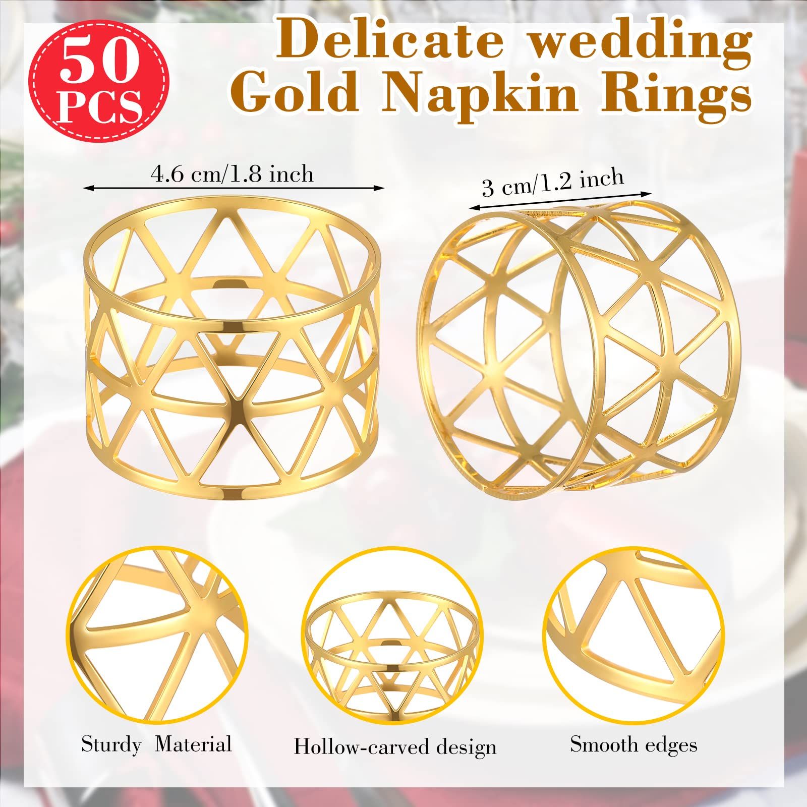 50 Pcs Gold Napkin Rings Metal Napkin Rings Holders Hollow Out Design Delicate view 2