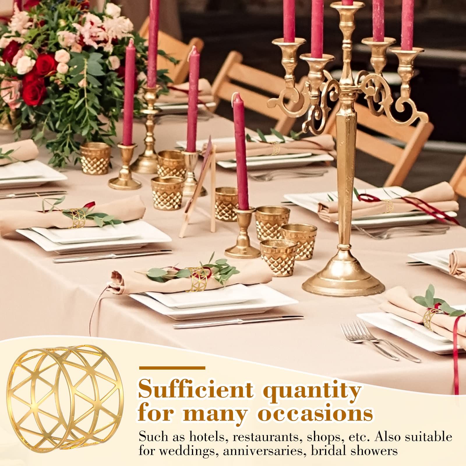 50 Pcs Gold Napkin Rings Metal Napkin Rings Holders Hollow Out Design Delicate view 4