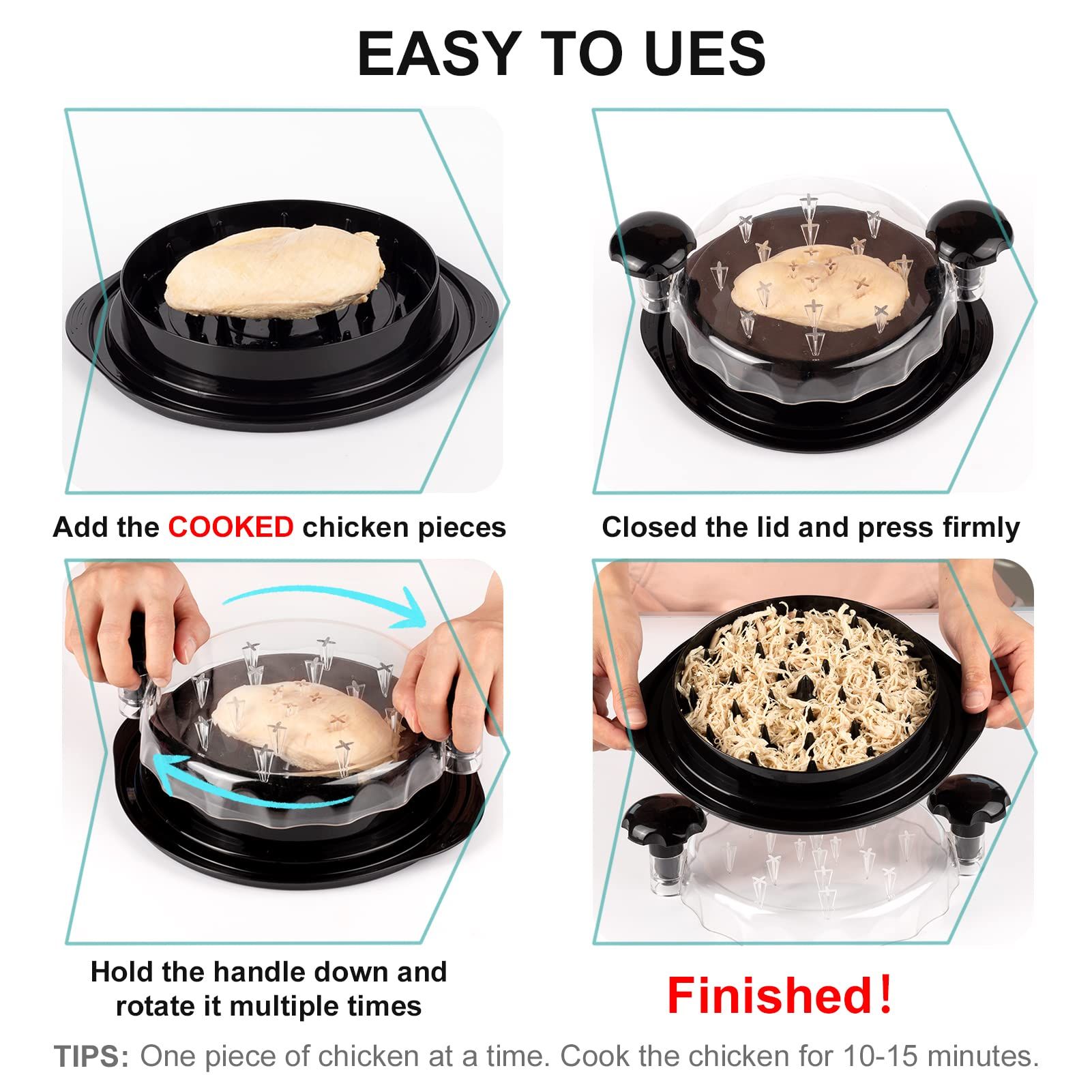 Chicken Shredder, Chicken Breast Shredding Tool Twist with Transparent Cover view 3