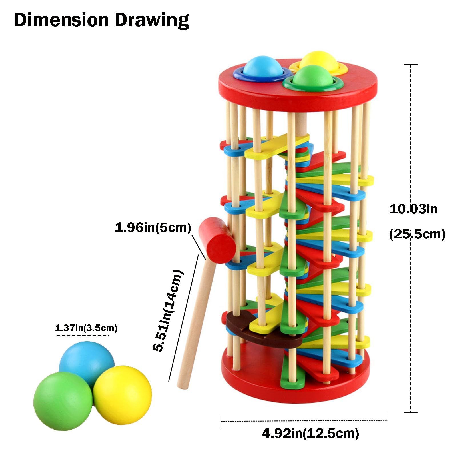 Wooden Ball Drop Toy Kids Pounding Bench Hammer Pound Roll Ramp Toys Children view 3