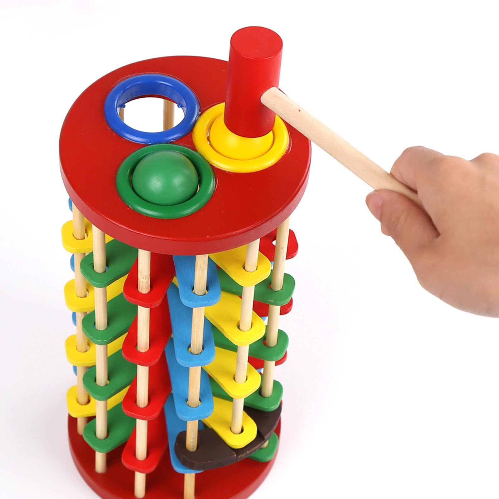Wooden Ball Drop Toy Kids Pounding Bench Hammer Pound Roll Ramp Toys Children view 5