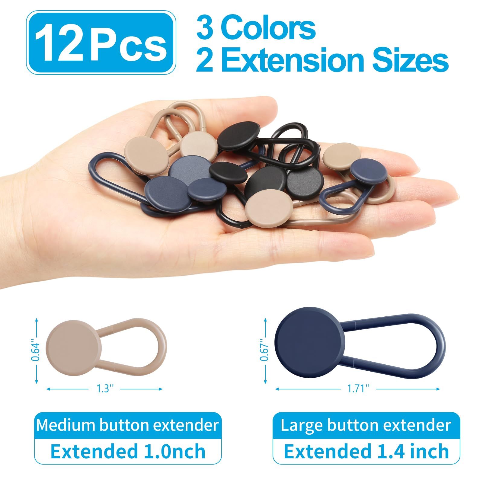 12PCS Button Extenders , Pants Waist Button Extender for Women Men, 3 Colors view 2