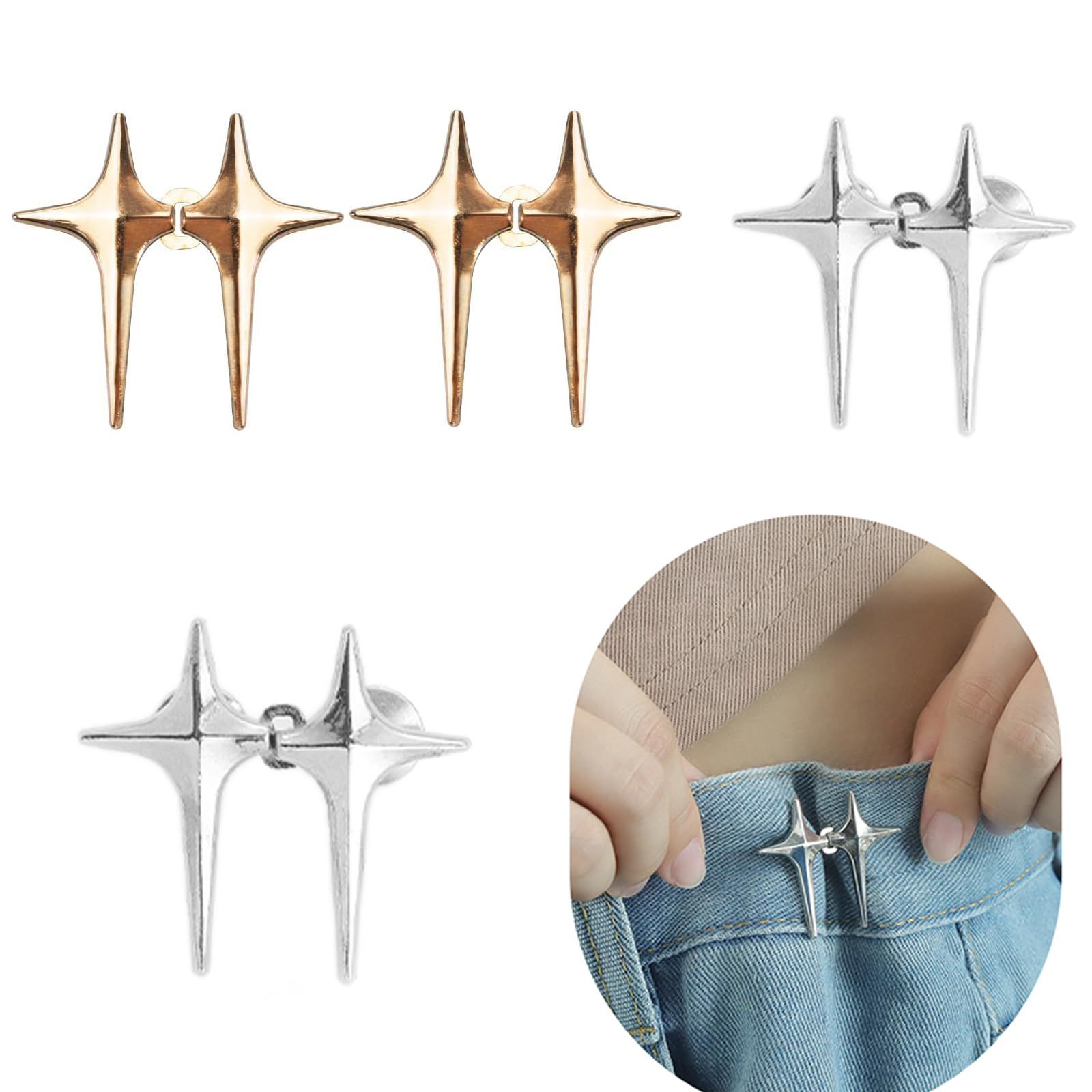 Pant Waist Tightener, 4 Sets Adjustable Star Button for Loose Jeans, No Sew — image 1