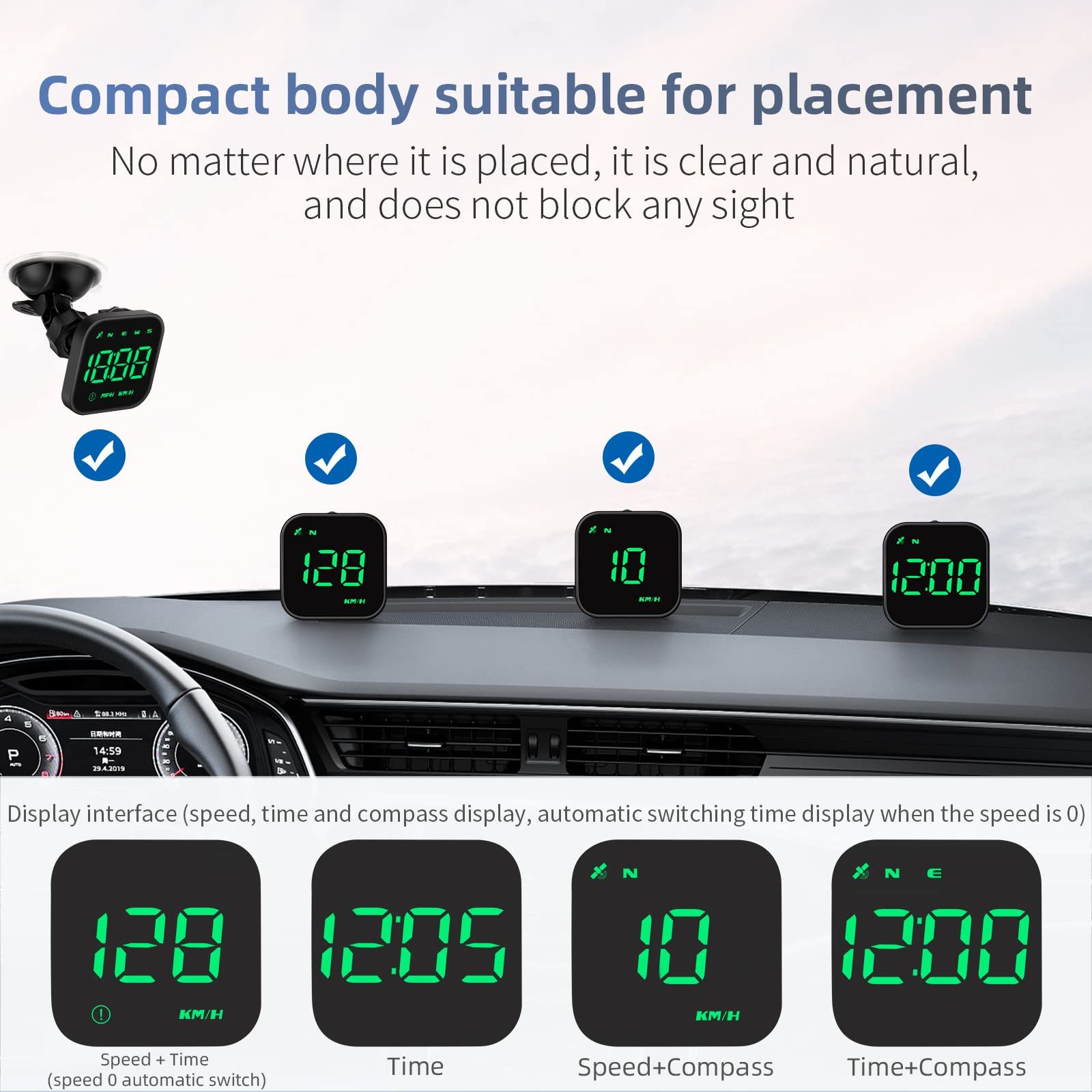 Digital GPS Speedometer, Car Universal HUD Head Up Display with Speed MPH view 3