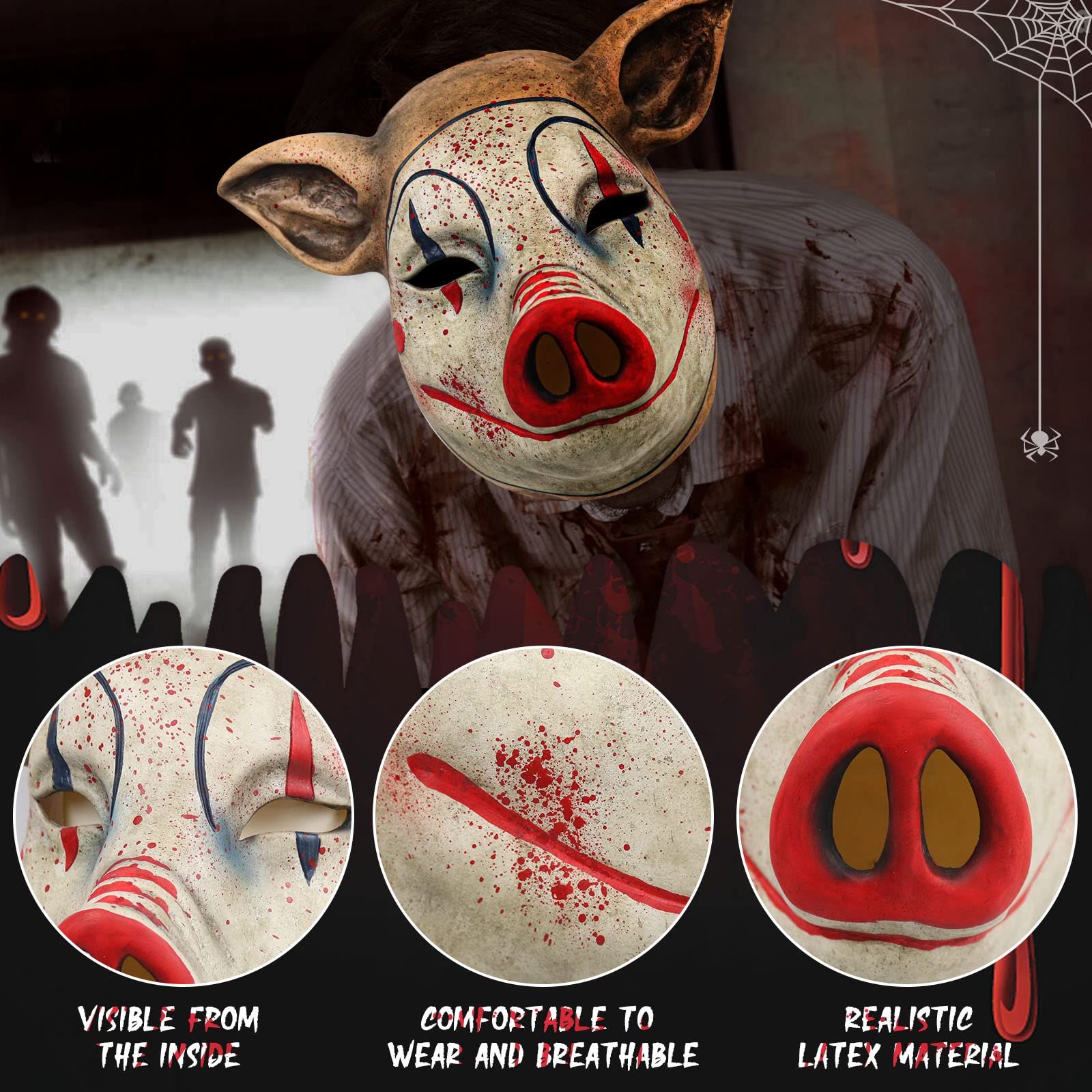 Halloween Scary Pig Mask Costume Horror Pig Joker Mask Bloody Animal Butcher view 3