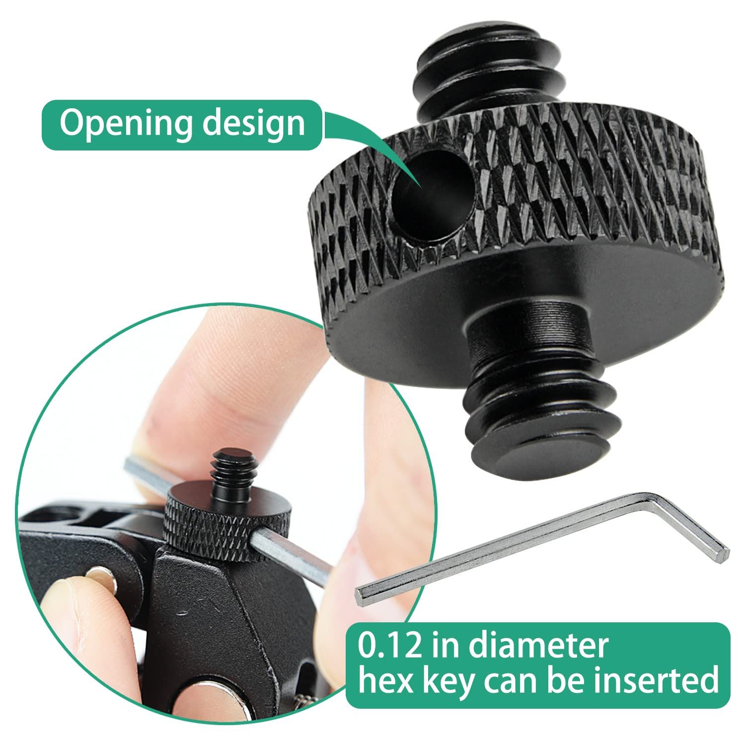 1/4 Male to 1/4 Male Tripod Threaded Screw Adapter with Hole Camera Mount view 2