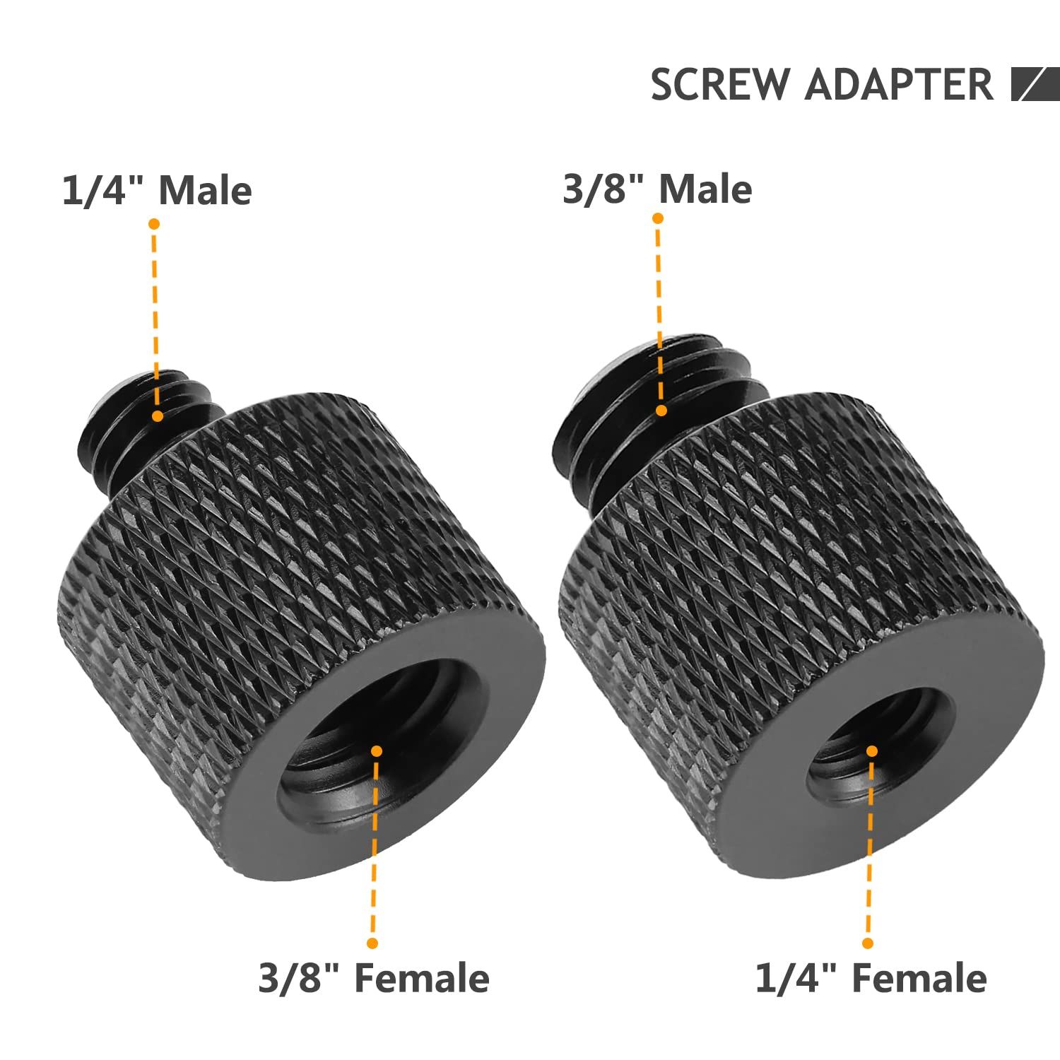 2pcs Screw Adapter Thread 1/4" Male to 3/8" Female and 3/8" Male to 1/4" view 2