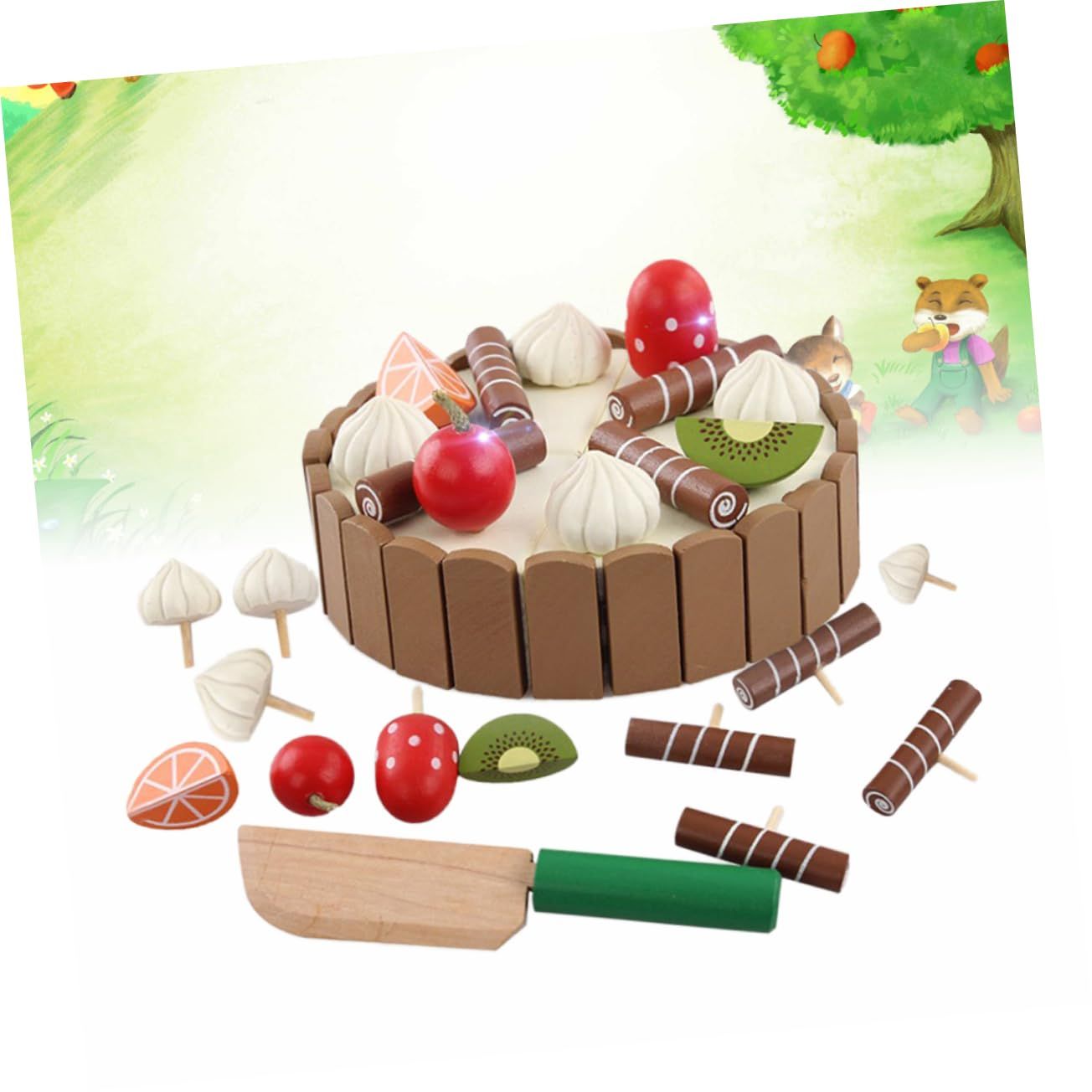 Hey! Play! Birthday Cake-Kids Wooden Magnetic Dessert with Cutting Knife view 2