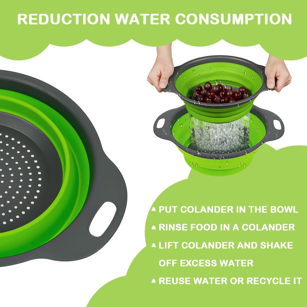 2 PCS Collapsible Set, Round Silicone Folding with Plastic Handles view 2