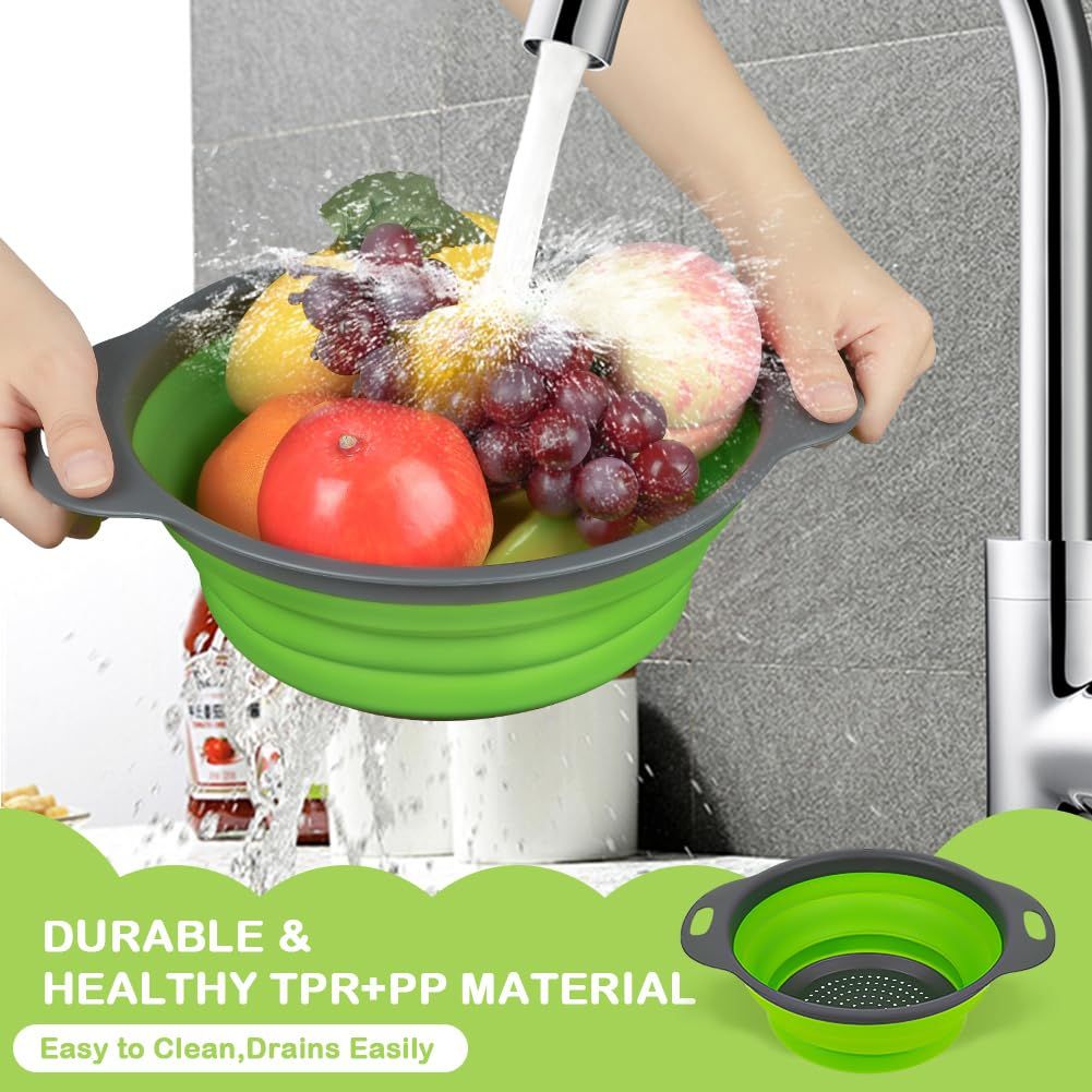 2 PCS Collapsible Set, Round Silicone Folding with Plastic Handles view 3