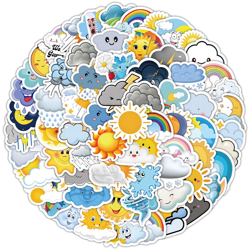 Pack 100 pcs Weather Cloud Stickers for Water Bottles Waterproof Laptop view 3