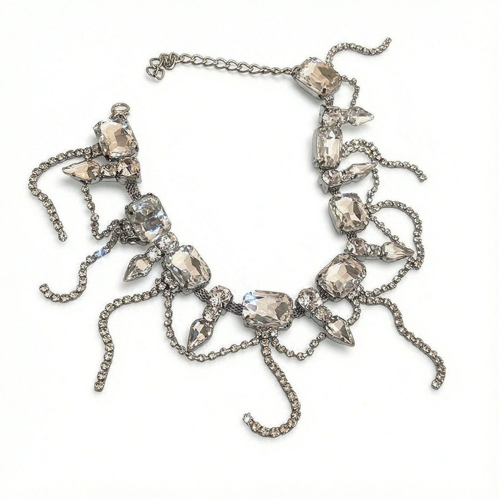 Necklace for Women Full Rhinestone Tassel Necklace Boho Bridal Necklaces for view 2