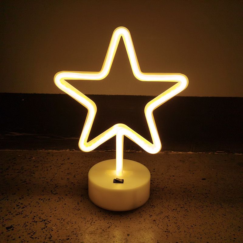 Warm White Star Shaped LED Neon Lamp with Base Battery Operated USB Powered view 2