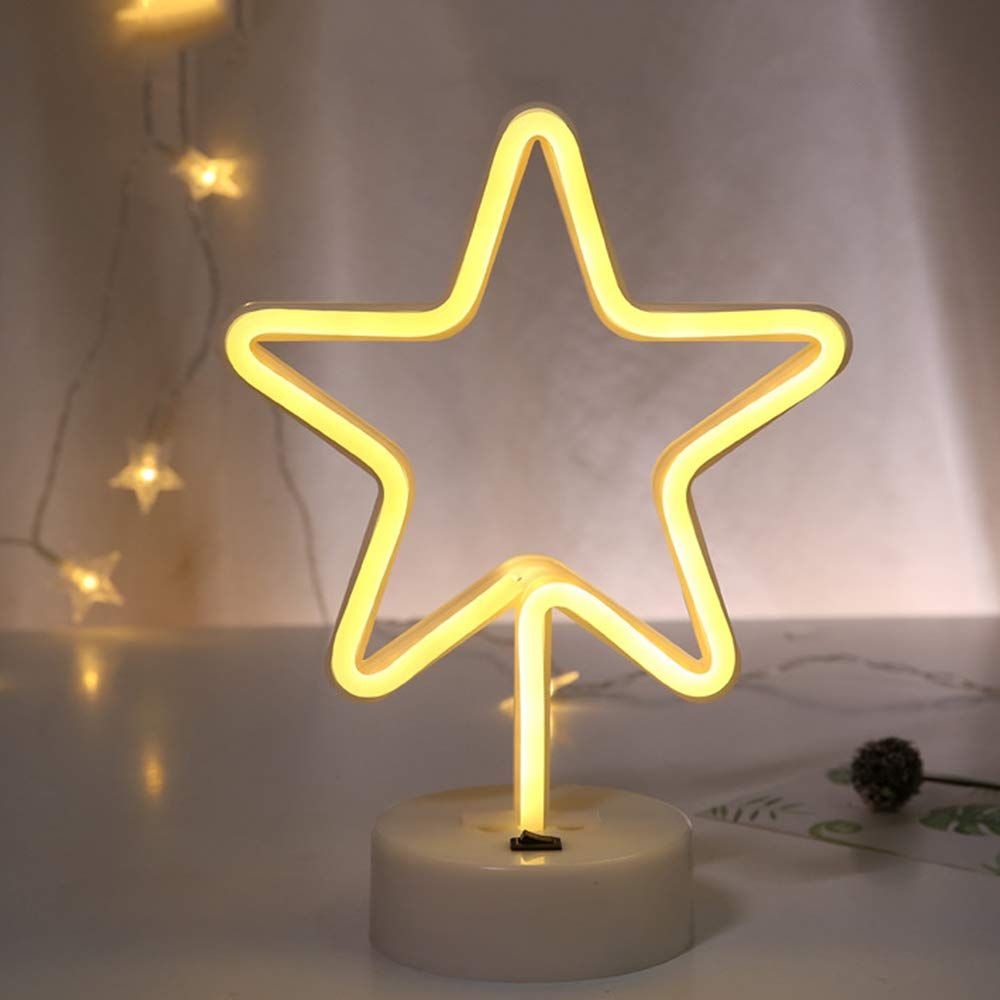 Warm White Star Shaped LED Neon Lamp with Base Battery Operated USB Powered view 3