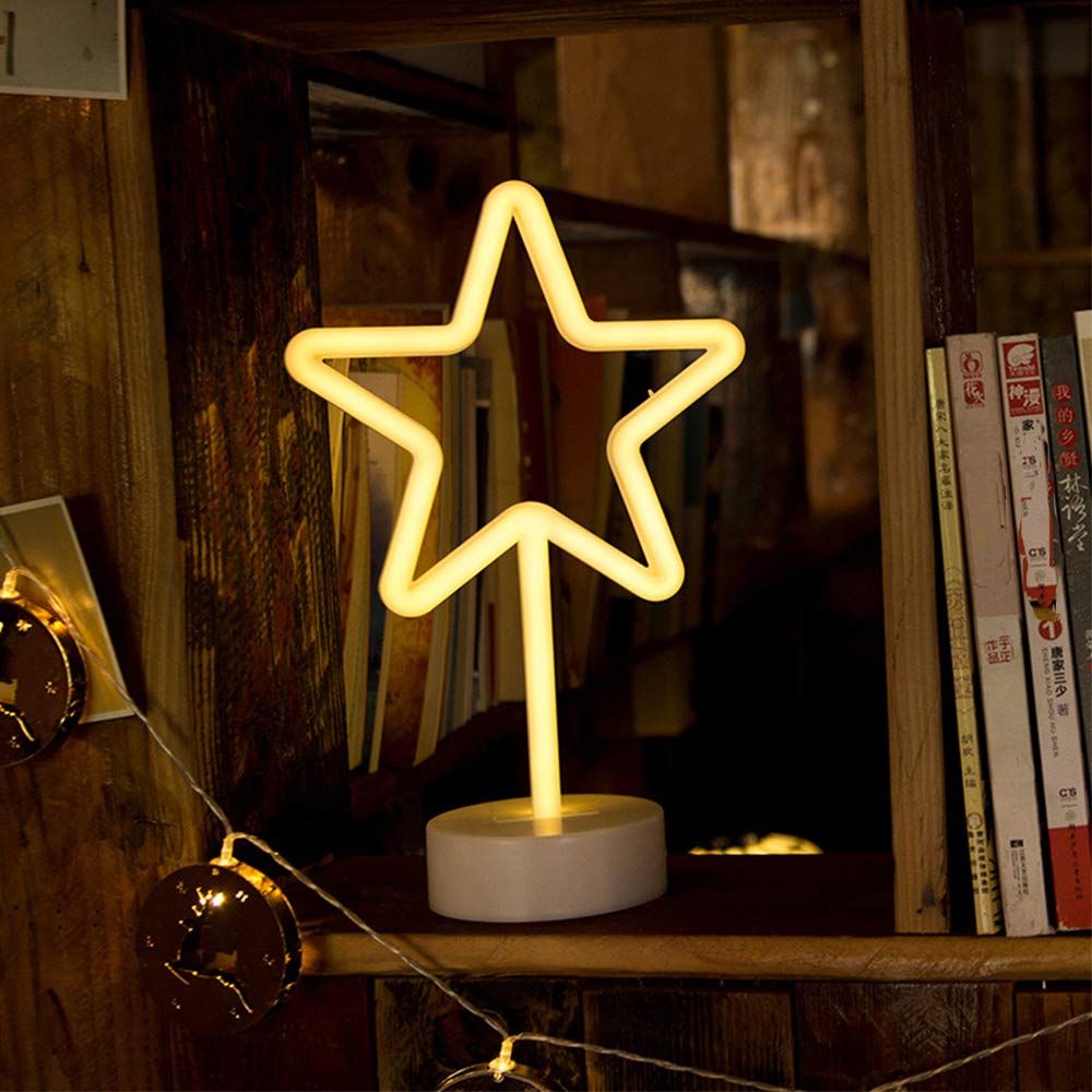 Warm White Star Shaped LED Neon Lamp with Base Battery Operated USB Powered view 5
