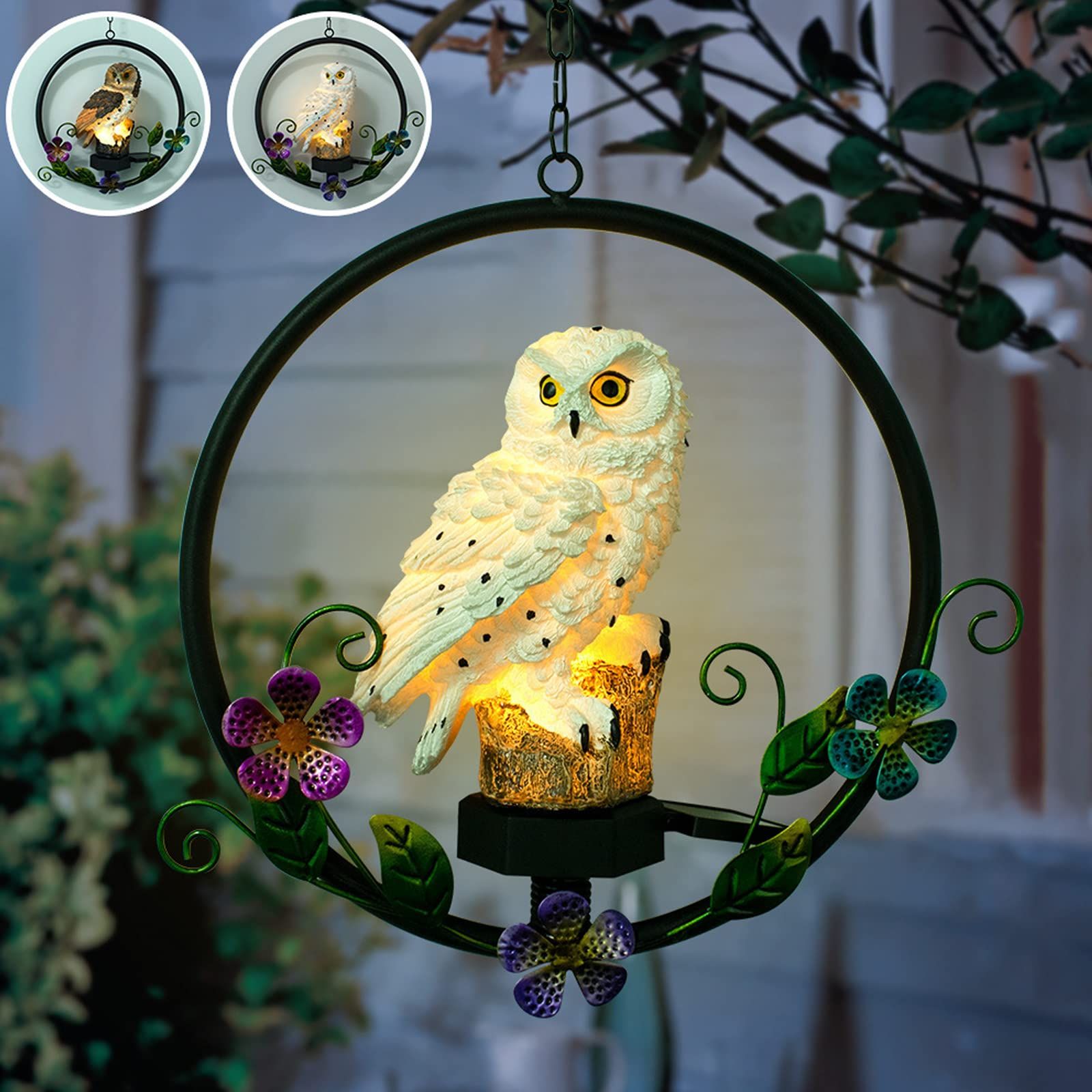 Owl Gifts for Owl Lovers Solar Powered Garden Owl Statue Waterproof Hanging view 3