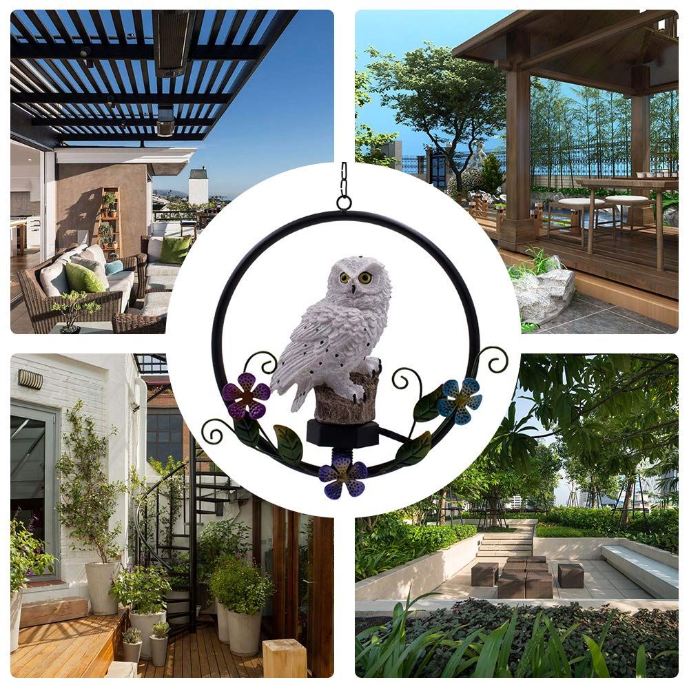 Owl Gifts for Owl Lovers Solar Powered Garden Owl Statue Waterproof Hanging view 5