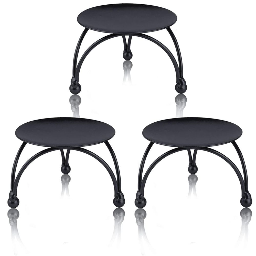 Black Candle Holder, Set of 3 Iron Pillar Candle Plate Small-Decorative — image 1
