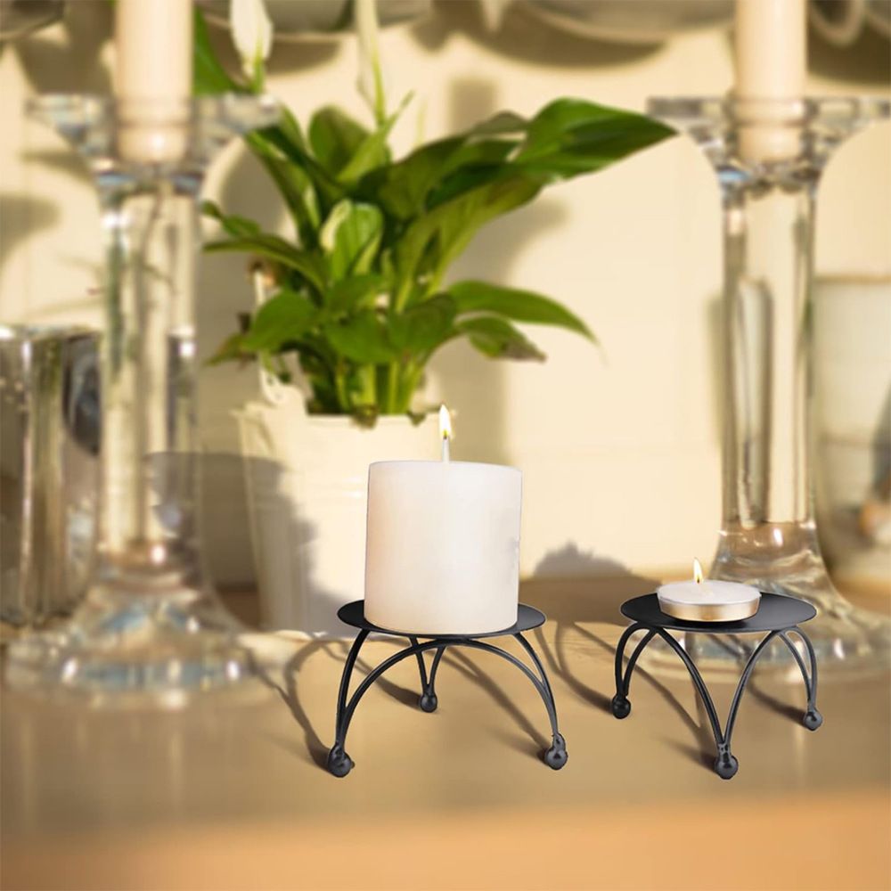 Black Candle Holder, Set of 3 Iron Pillar Candle Plate Small-Decorative view 4